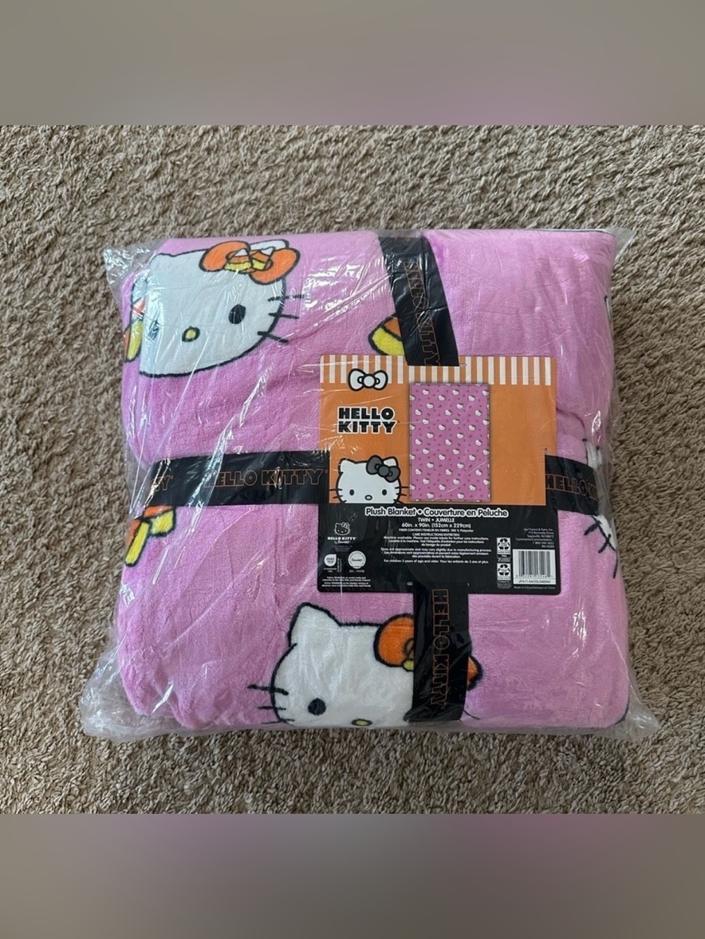 Hello Kitty Halloween Candy Corn Pink Twin Size Plush Throw Blanket